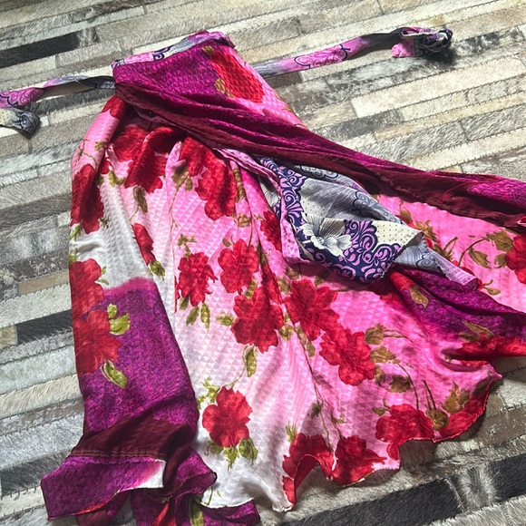 Non Signe Multi-Printed 100% Silk Maxi Wrap Skirt Made in India